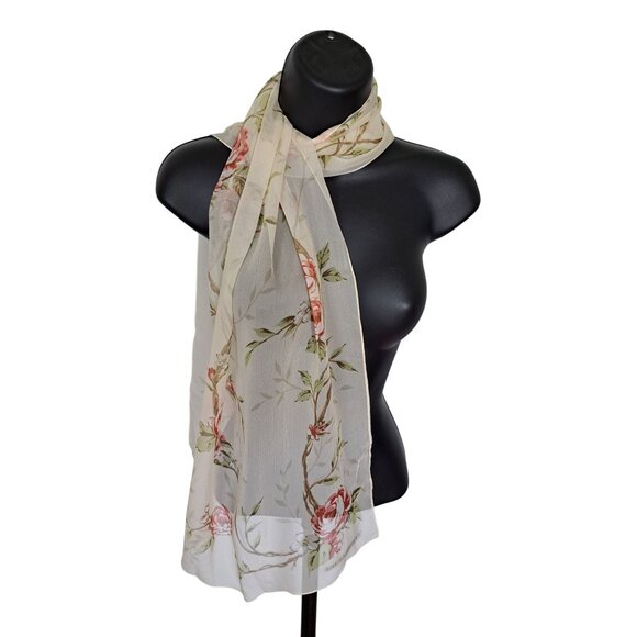 Laura Ashley Floral Sheer Scarf Rose Floral Print 59" Womens Accessory Cottage - Picture 1 of 6